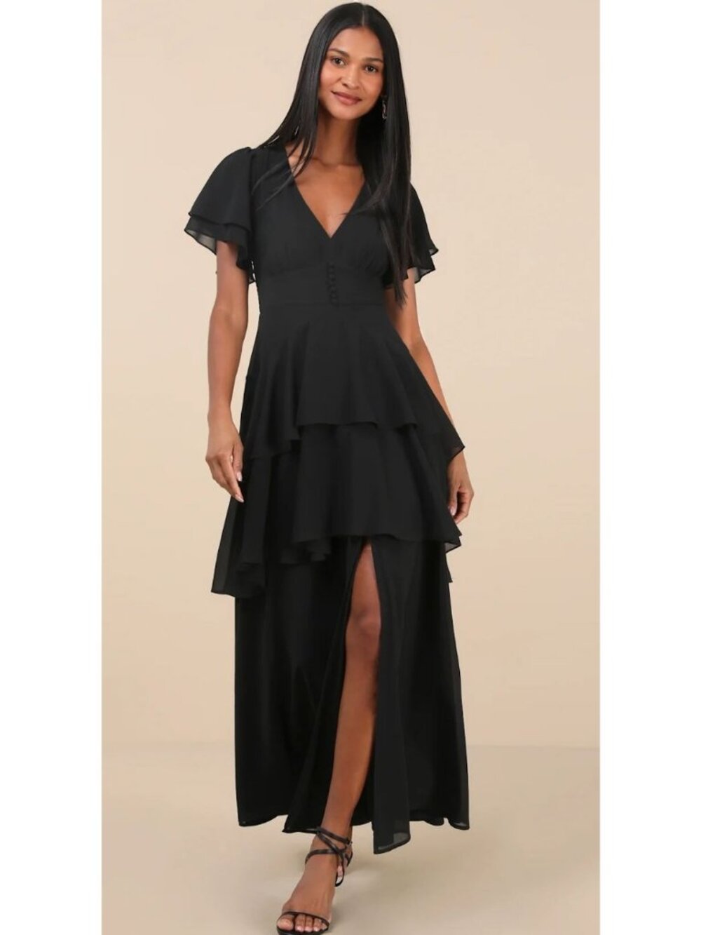 Lulus Midnight Mood Black Tiered Maxi Dress Women's Size XL New With Tags!